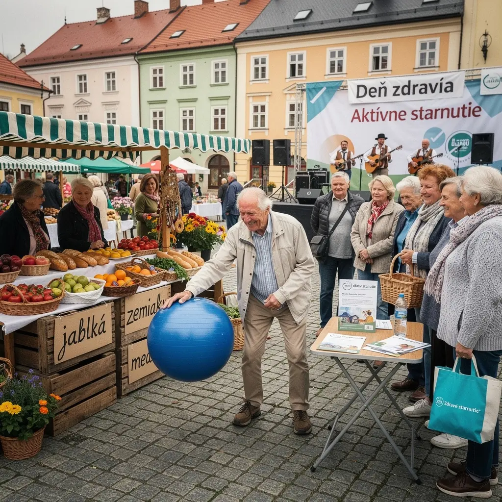 Skupina seniorov zapojených do online tréningovej lekcie cez počítač.