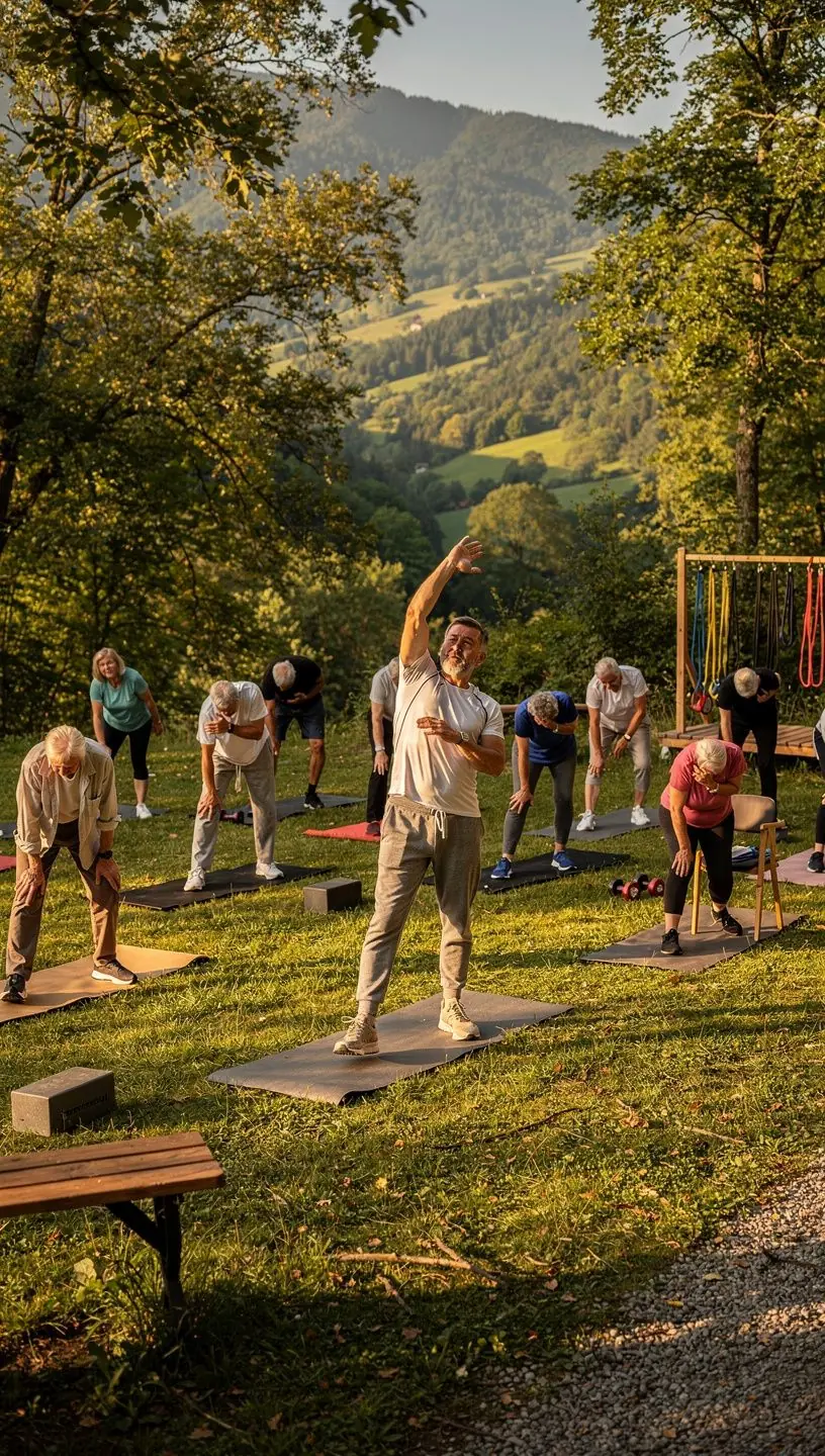 Cvičiteľ ukazujúci správnu techniku chôdze na videu.
